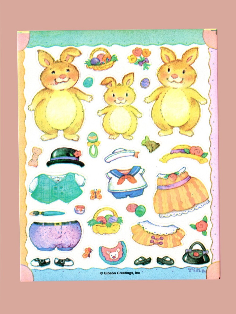 Gibson Greetings Dress Up Bunny Family Vintage 90s Sticker Sheet